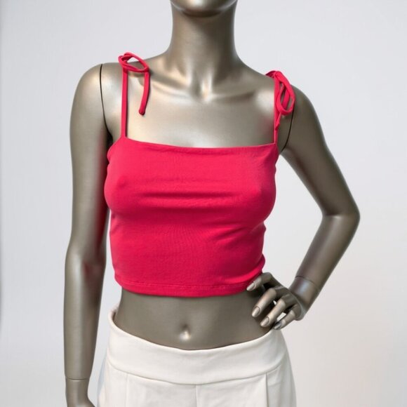 Susana Monaco x Revolve tie shoulder crop top Top Coral Sz S NWT - Picture 2 of 3